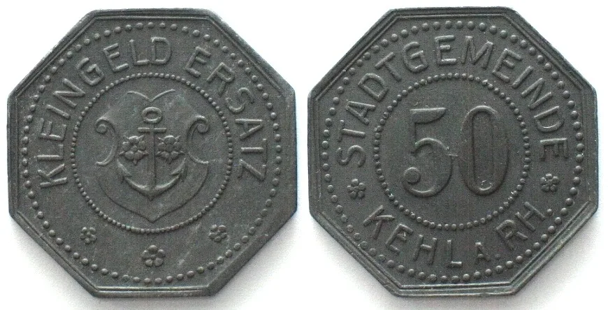 1917-1921 Germany KEHL a. Rh. (Baden) 50 Pfennig ND, NOTGELD zinc UNC