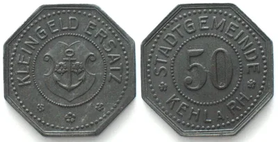 1917-1921 Germany KEHL a. Rh. (Baden) 50 Pfennig ND, NOTGELD zinc UNC
