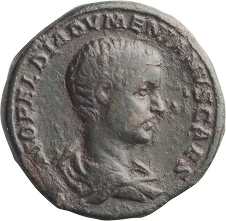 Diadumenian as Caesar. Sestertius