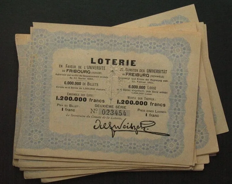 1892 Swiss LOTTERY for University of FRIBOURG 30 x 1 Franc 1892 UNC-