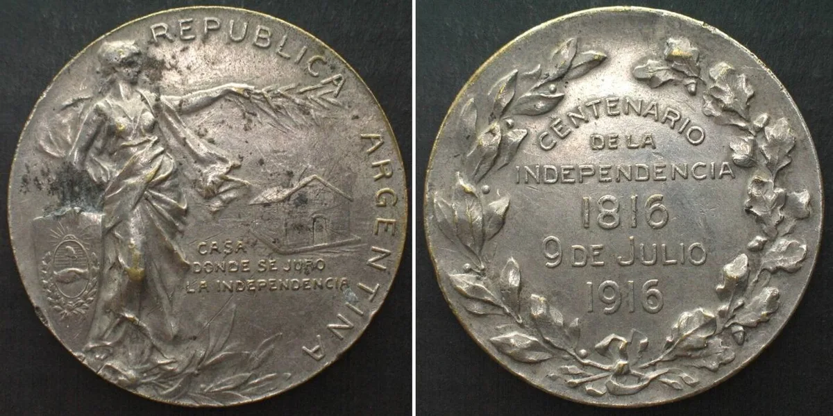 1916 ARGENTINA Medal 1916 INDEPENDENCE CENTENNIAL silvered bronze 40mm XF EF