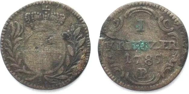 1785 German BRANDENBURG-BAYREUTH. 1 Kreuzer 1785 B, KARL ALEXANDER, billon VF