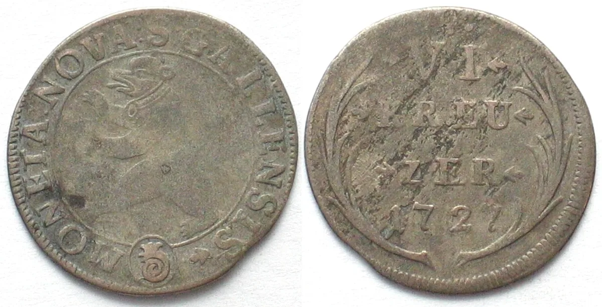 1727 SAINT GALL City 6 Kreuzer 1727 billon VF