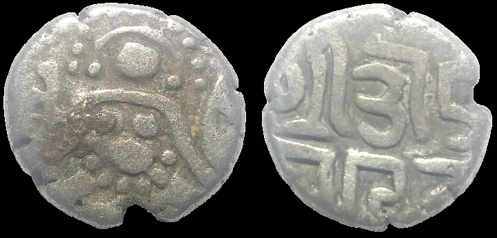 Medieval India, Rajasthan, Chahamanas of Sakambhari and Ajayameru (Ajmer) Ajaya Deva, ruled 1110-1120 AR 16mm 4.22gm unit “Stater”