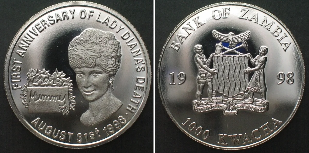 1998 ZAMBIA - PATTERN 1000 Kwacha 1998 PRINCESS DIANA Cu-Ni Proof