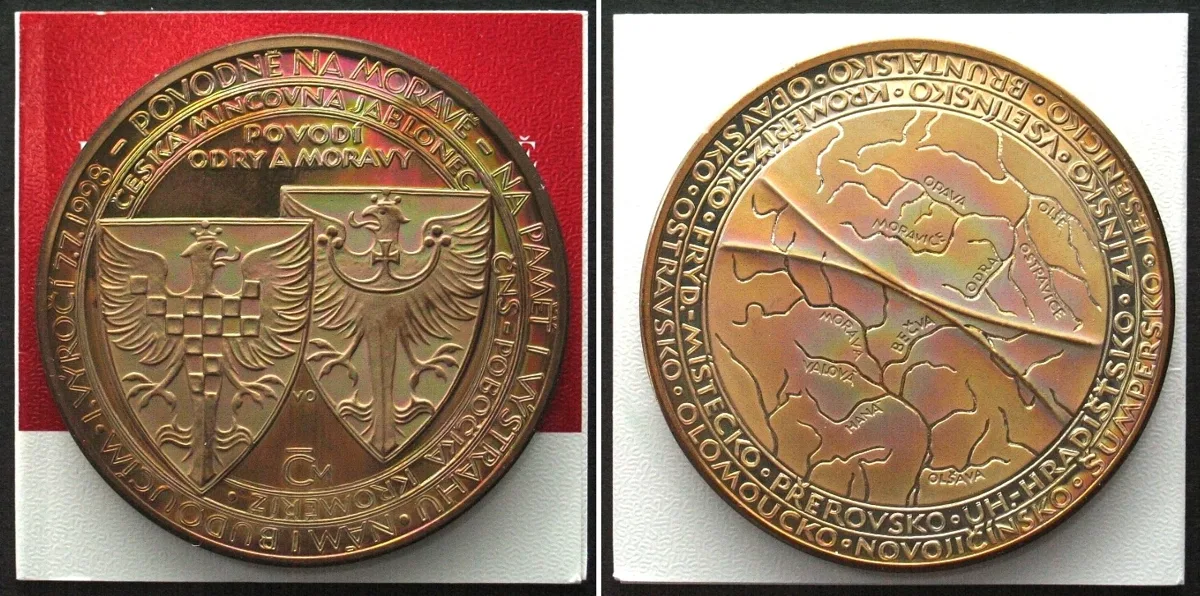 1998 CZECH REPUBLIC. Medal 1998, FLOOD IN MORAVIA, brass, 50mm Proof