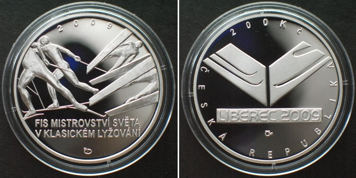 200 Kronen 2009 CZECH REPUBLIC. 200 Korun 2009, FIS Nordic Ski World Championship, silver Proof