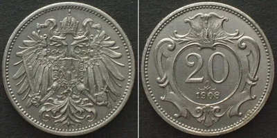 1908 AUSTRIA. 20 Heller 1908, FRANZ JOSEPH I, nickel, PROOFLIKE SPECIMEN! Prooflike