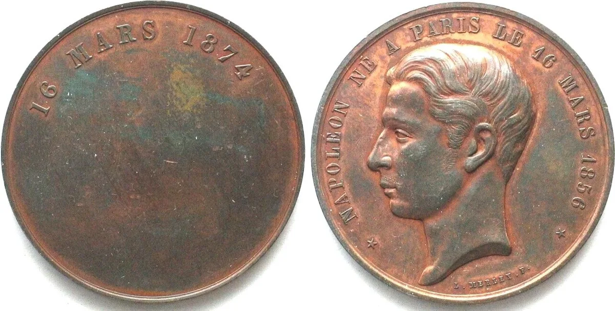 1874 FRANCE - NAPOLEON IV Medal 1874 REACHING OF LEGAL AGE copper 45mm AU