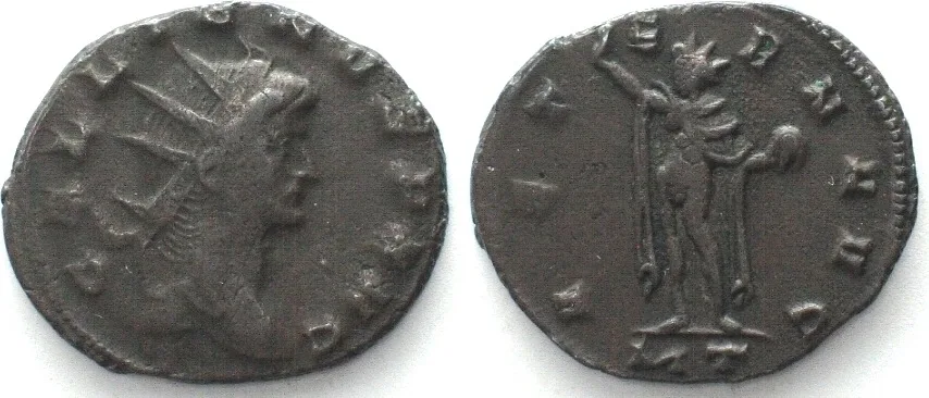 253-268 GALLIENUS 253-268 AE Antoninianus, AETERN AVG, Sol standiing, MT, Milan mint XF EF