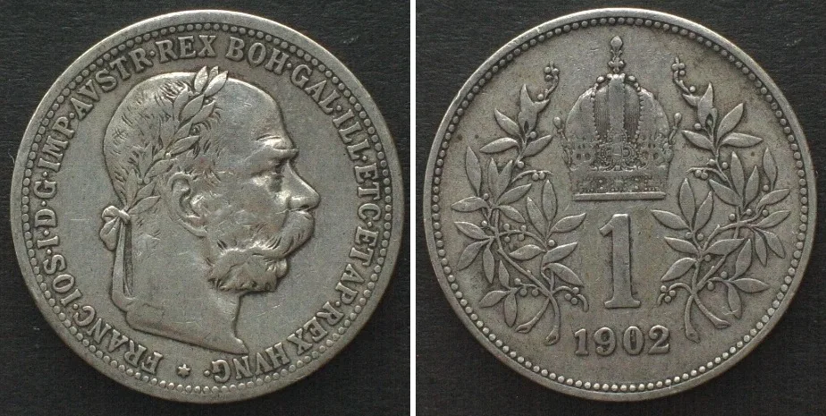 1902 AUSTRIA. 1 Corona 1902, FRANZ JOSEPH I, silver VF+