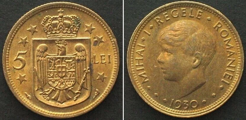 1930 ROMANIA 5 Lei 1930, Paris mint, MIHAI II nickel-brass UNC!!!