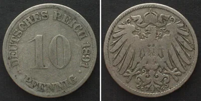 1891 Germany EMPIRE 10 Pfennig 1891 G, Cu-Ni, VERY SCARCE! F+