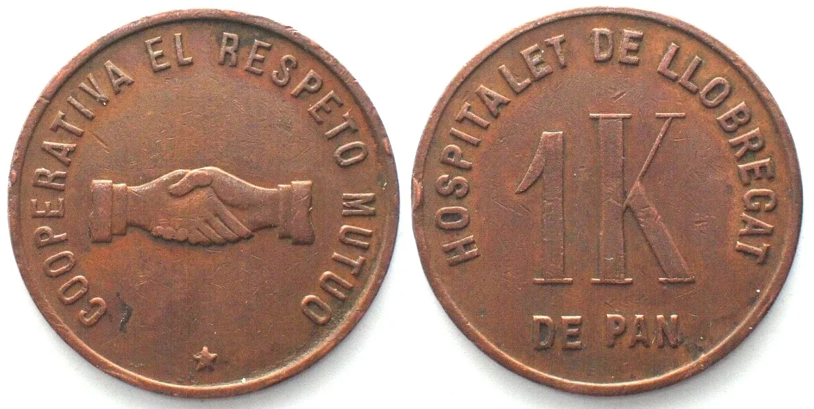1931-1939 HOSPITALET DE LOBREGAT 1 KG bread ND (1931-39) COOPERATIVA EL RESPETO MUTUO 30mm EF