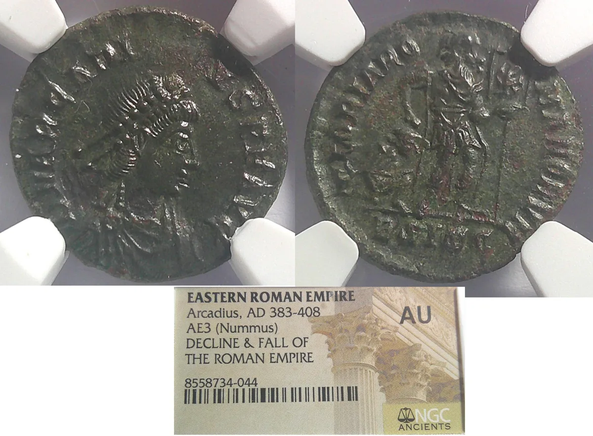 EASTERN ROMAN EMPIRES Arcadius, AD 383-408 AE3 Nummus NGC AU