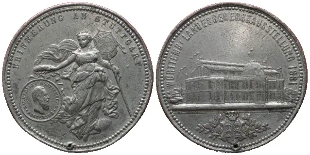 1881 WÜRTTEMB. LANDESGEWERBEAUSSTELLUNG 1881 Medaille Zinn 50mm VF