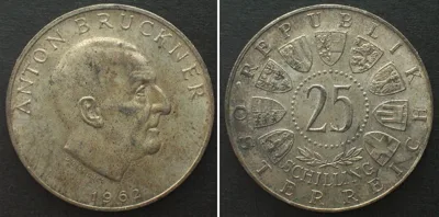 1962 AUSTRIA 25 Schilling 1962 ANTON BRUCKNER silver AU