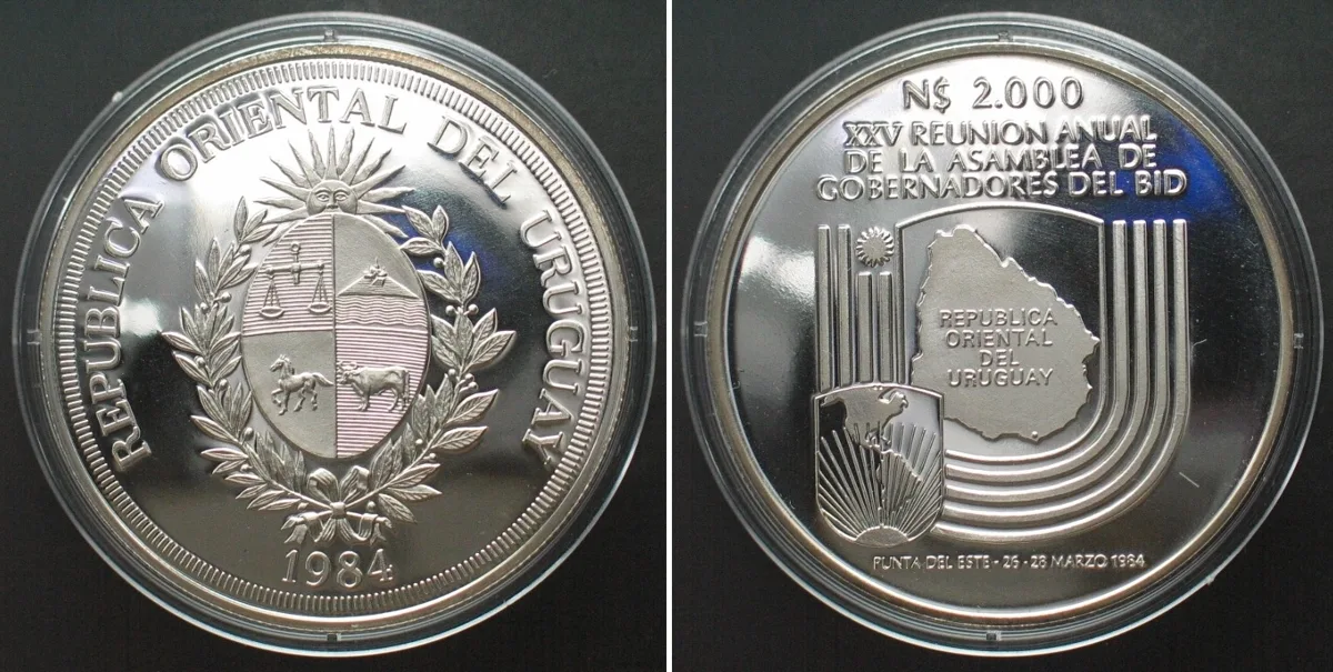 1984 URUGUAY 2000 Nuevos Pesos 1984, 25th Meeting of Inter-American Bank Governors Proof