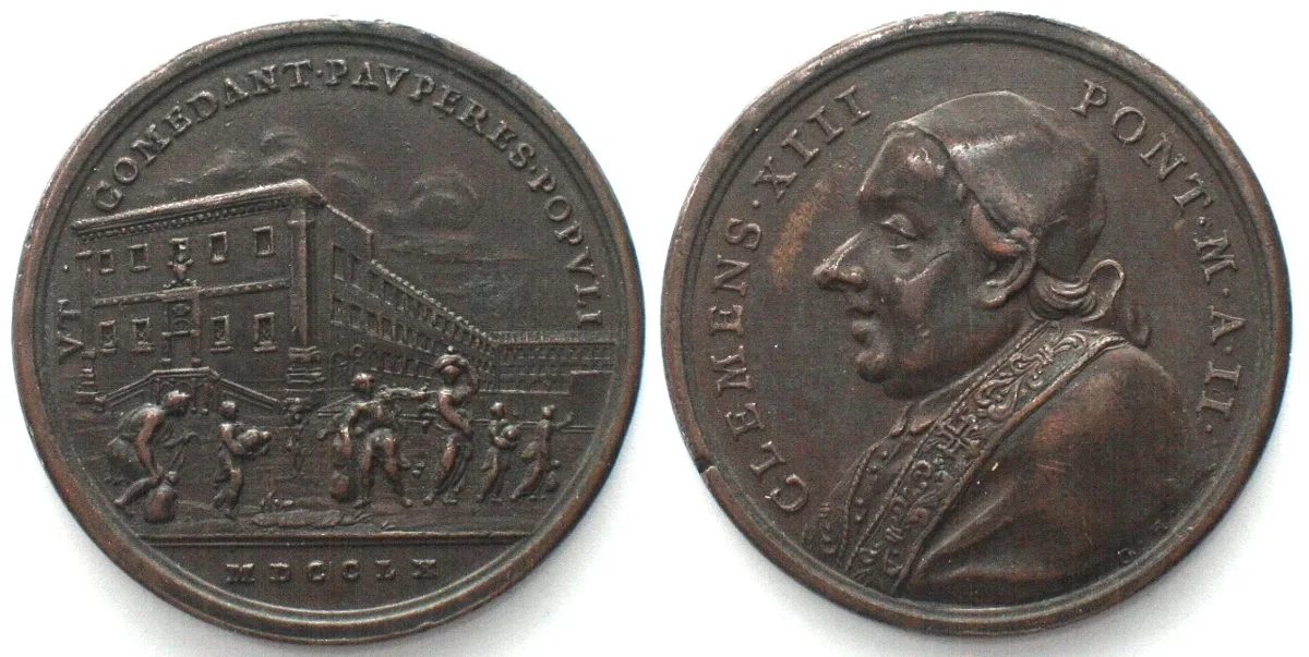 1760 CLEMENT XIII. Annual Medal 1760 bronze by Hamerani 32mm EF