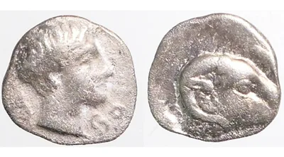 Troas, Kebren 400-350 BC, AR 7.4mm .40gm Obol. Apollo / Ram