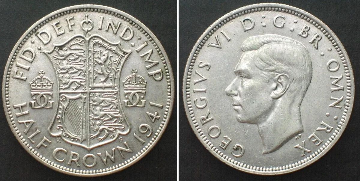 1941 GREAT BRITAIN Half Crown 1941, GEORGE VI, silver AU!