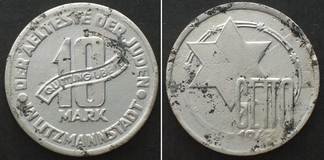 1943 Poland LODZ GHETTO 10 Mark 1943 Alu-Magnesium XF EF