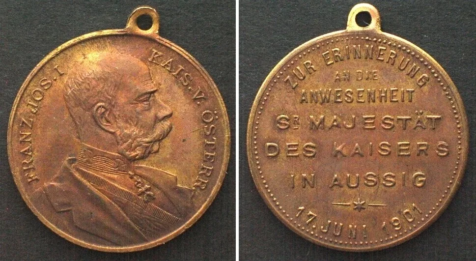 1901 BOHEMIA Medal 1901, FRANZ JOSEPH I visited Ústí nad Labem (Aussig), brass, 24mm Prooflike