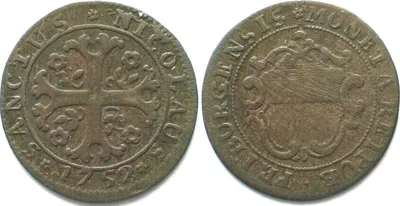 1752 Swiss Cantons FRIBOURG. 1/2 Batzen 1752 billon VF