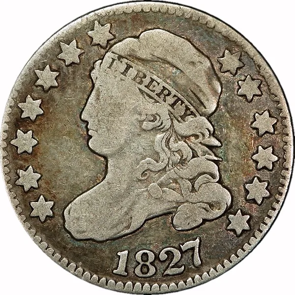 Capped Bust 10¢, 1827, 10¢, VG-8