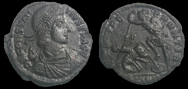 Constantius II Struck 351-355 AD, AE 21mm, 4.77gm. Centenionalis. Siscia. Very rare. Very Fine.