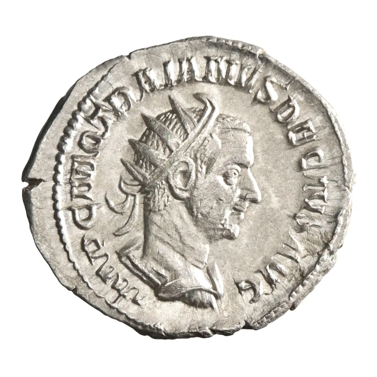 Roman: Trajan Decius (249-251), silver antoninianus (3.48g), Rome mint, 249-251 CE. Radiate bust, draped and cuirassed / Two Pannoniae standing, veiled, each wears robe reaching to feet and holds standard, the one on right raises hand.