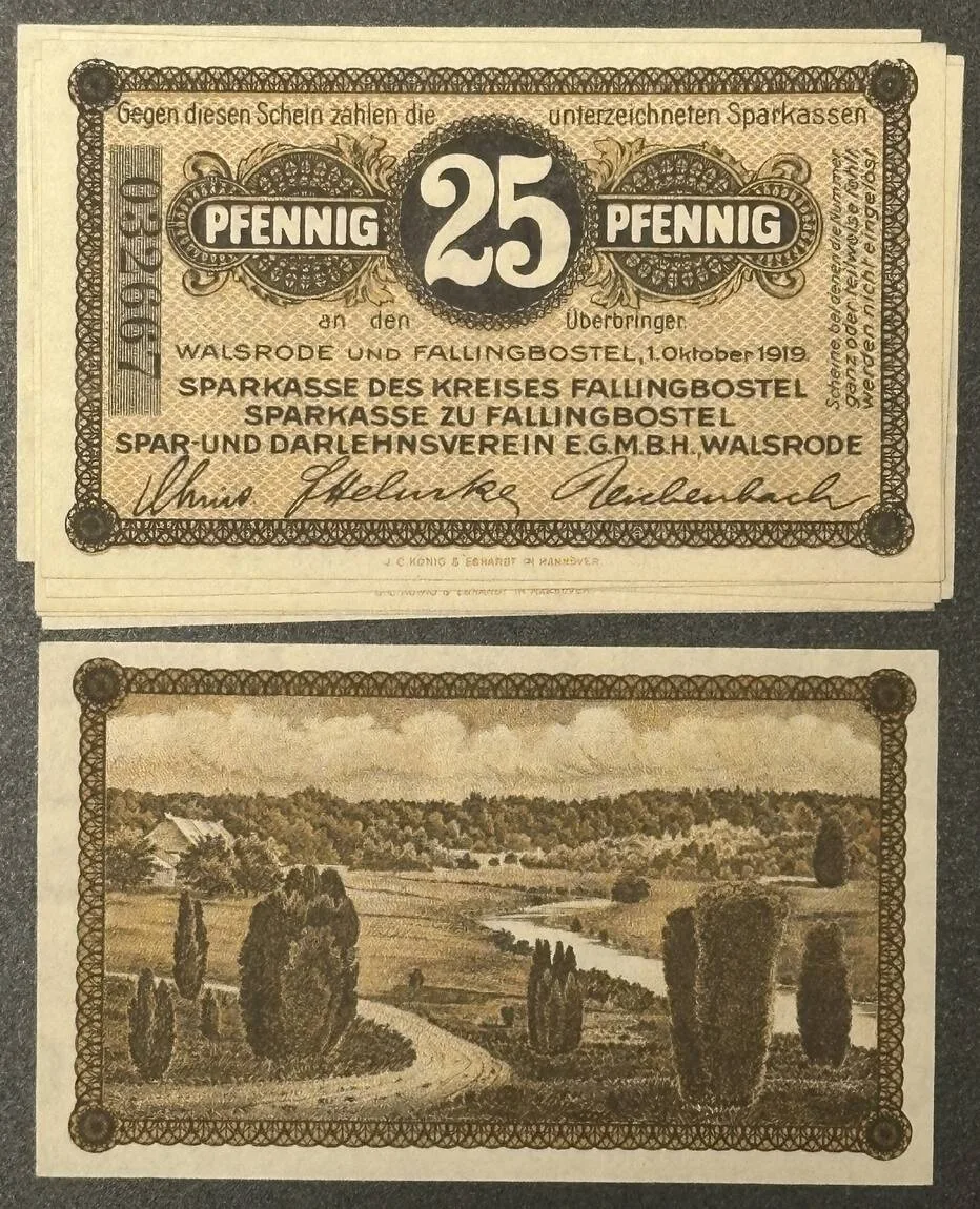 1919 GERMANY. Notgeld. WALSRODE 9 x 25 Pfennig 1.10.1919 UNC