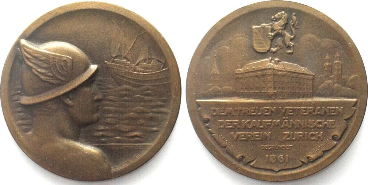 1920 Verdienstmedaille des Kaufmännischen Vereins Zürich o.J.(ca.1920) Bronze 40mm UNC-