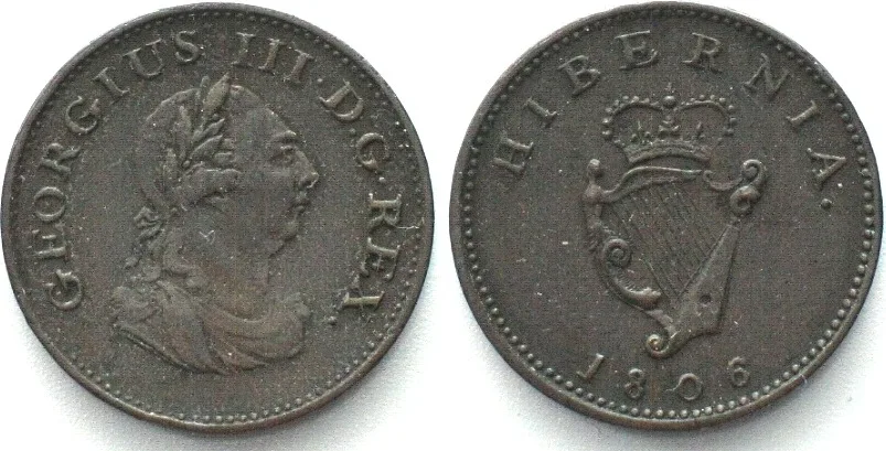 1806 IRELAND Farthing 1806 GEORGE III copper AU! EF