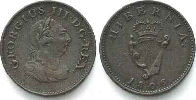 1806 IRELAND Farthing 1806 GEORGE III copper AU! EF