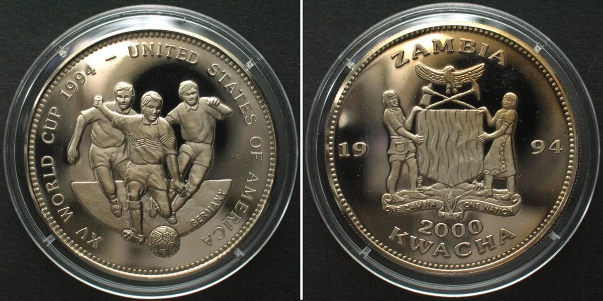 1994 MULE - ZAMBIA / UGANDA 2000 Kwacha 1994 / 1000 Shillings 1993 Cu-Ni RARE! Proof