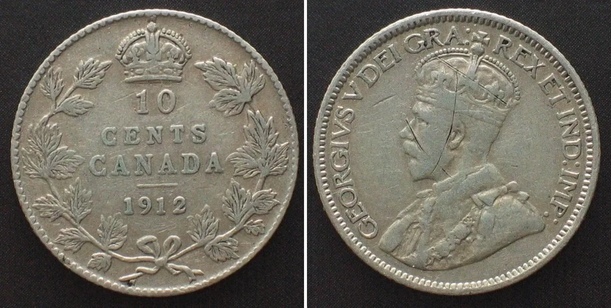 1912 CANADA 10 Cents 1912 GEORGE V silver VF+