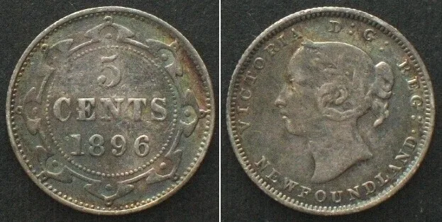 1896 NEWFOUNDLAND 5 Cents 1896 VICTORIA silver XF! EF