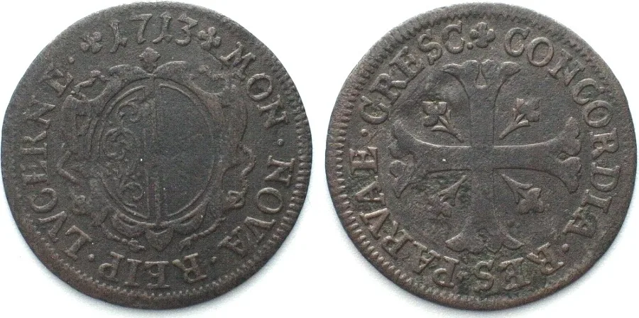 1713 Swiss Cantons LUZERN 1/2 Batzen 1713 billon VF+