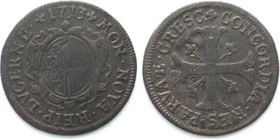 1713 Swiss Cantons LUZERN 1/2 Batzen 1713 billon VF+