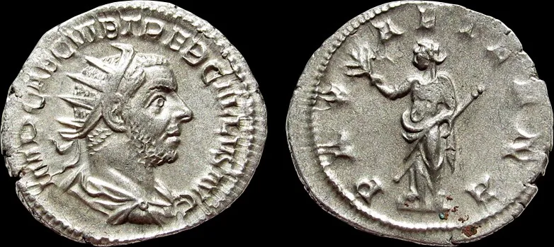 AR Antoninianus of Trebonianus Gallus 251-253 AD., rare hybrid, not recorded in