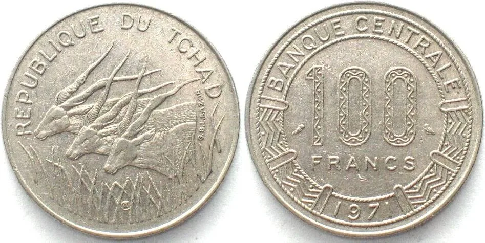 1971 CHAD. 100 Francs 1971, nickel, AU