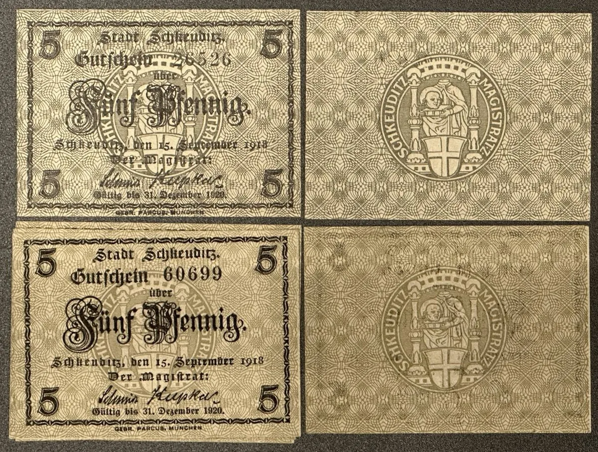 1918 GERMANY. Notgeld. SCHKEUDITZ 7 x 5 Pfennig 1918 (white & grey) UNC