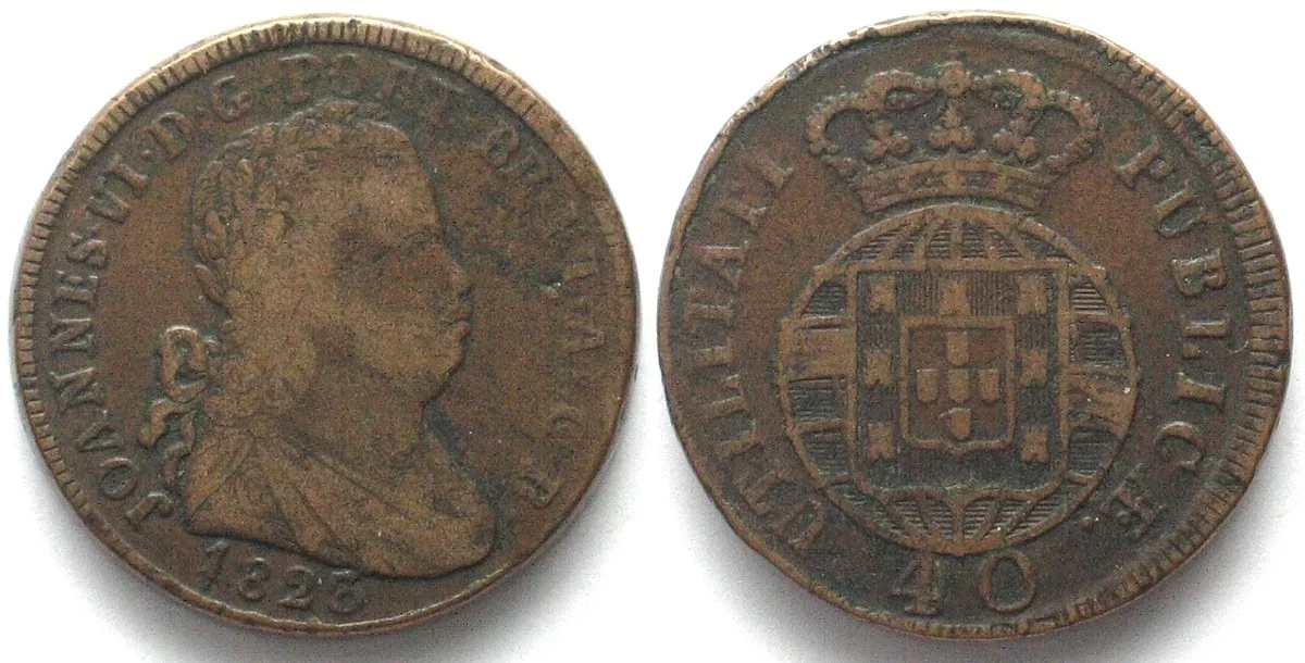 Pataco 1823 PORTUGAL 40 Reis 1823 JOAO VI bronze VF