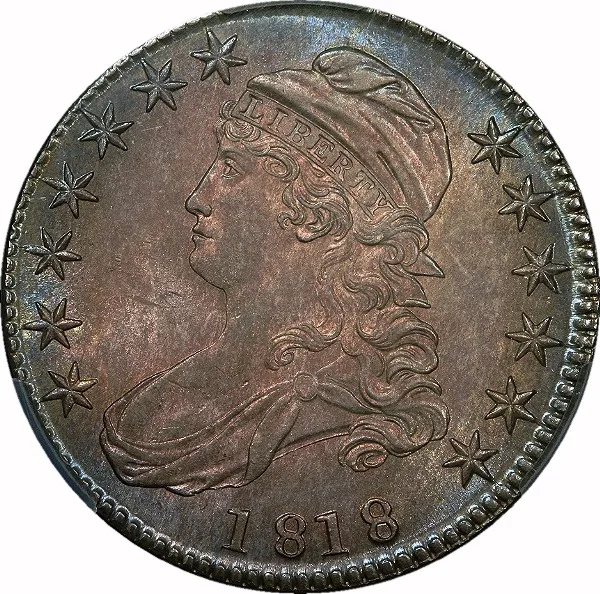 Capped Bust 50¢, 1818, 50¢, MS64 , CACG