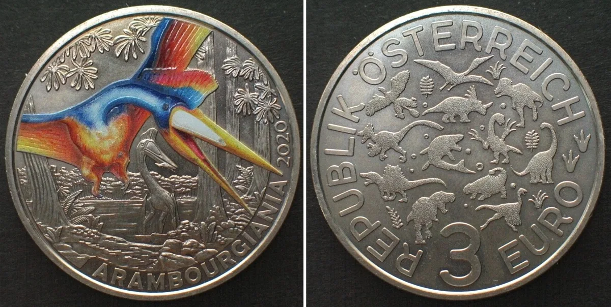 2020 AUSTRIA 3 Euro 2020 Arambourgiania DINO SERIES colored Cu-Ni UNC