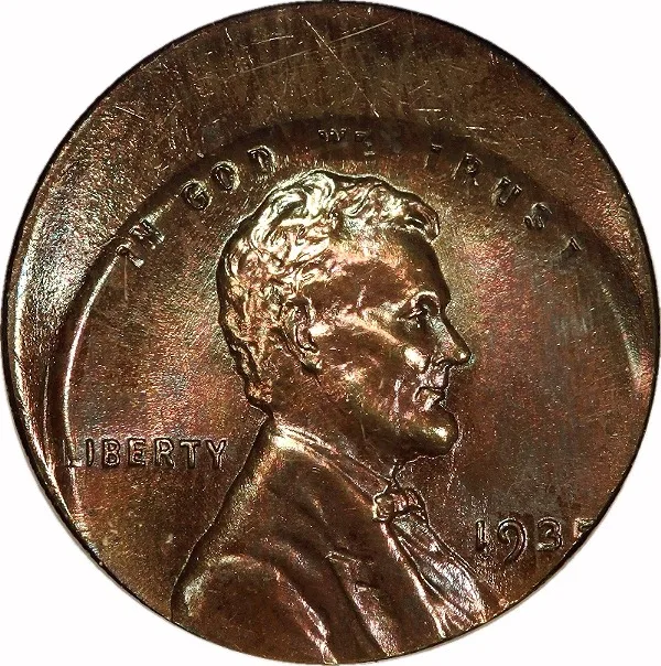 Lincoln Cent, 1935, 20% Off Center, 1¢, MS65 BN, NGC