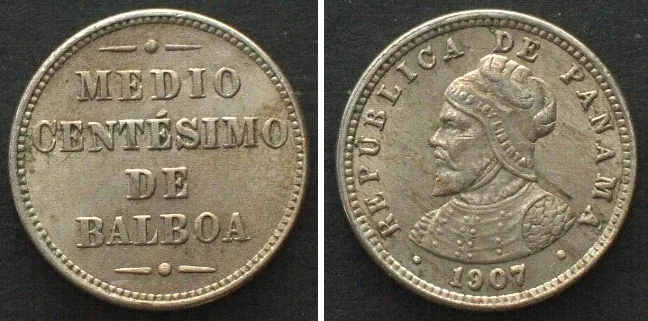1907 PANAMA 1/2 Centesimo 1907 Cu-Ni AU!