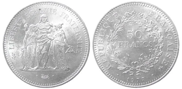 FRANCE, 1976. Silver 50 Francs melt $93
