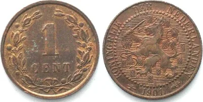 1901 NETHERLANDS 1 Cent 1901 WILHELMINA bronze UNC-!